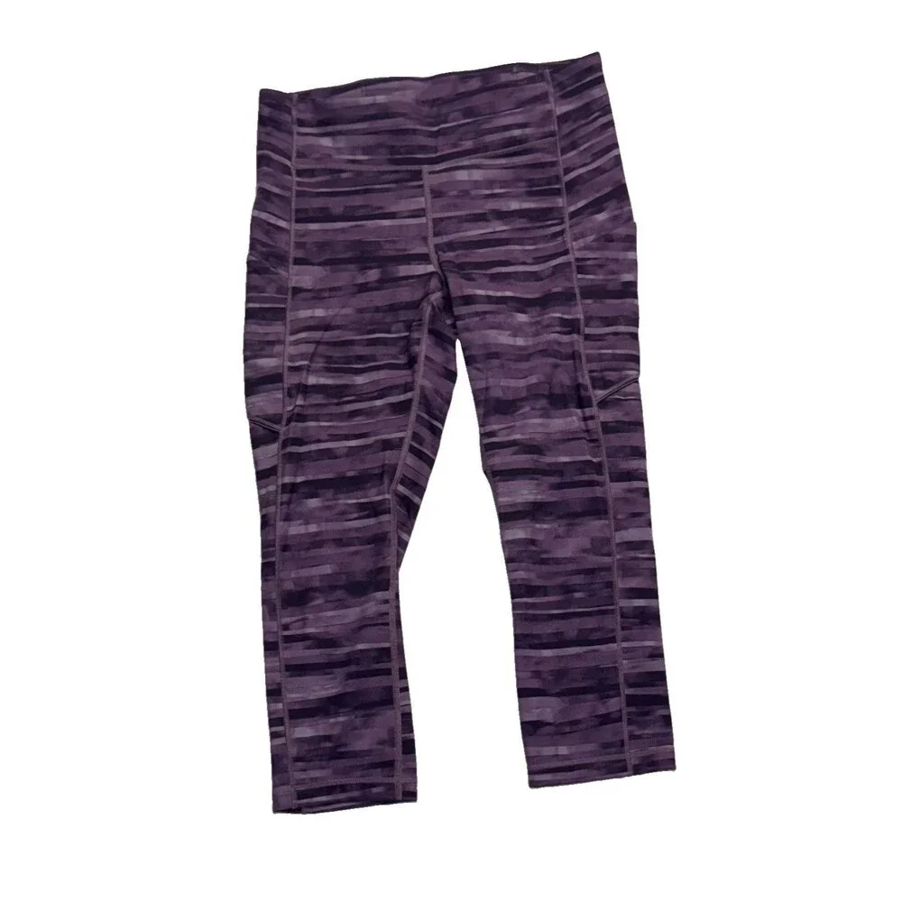 lululemon cropped purple leggings size 8 speed it up zip waist pocket